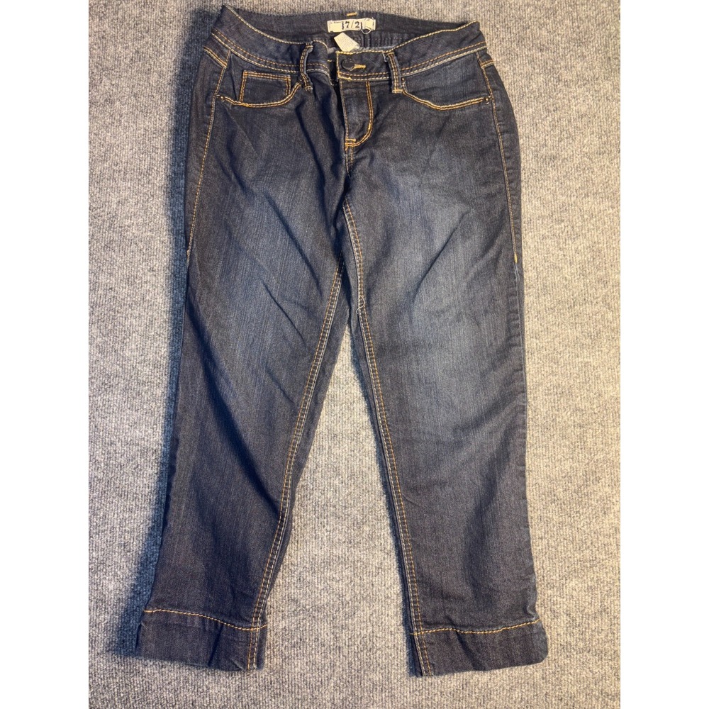 17/21 Exclusive Denim Capri Jeans Womens Size 4 Blue Contrast‎ Stitch Ankle Slit